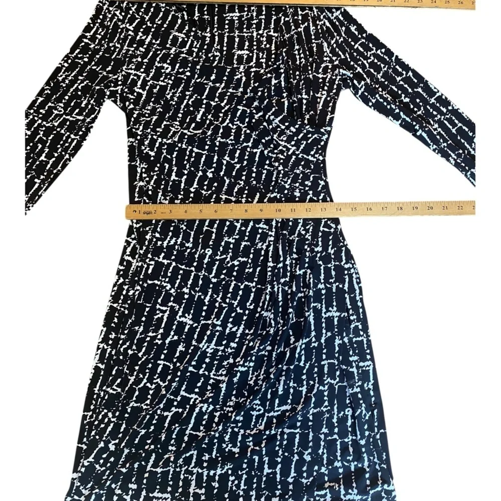 Calvin Klein Black and White Long Sleeve Faux Wrap Dress.  Size 12